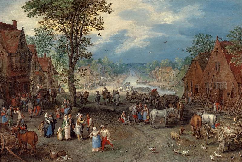 Jan Brueghel Village Scene with a Canal oil painting image